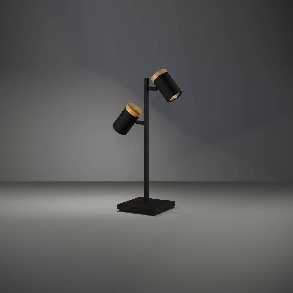 Buy Table Lamps Australia Cartagena Table Lamp 2 Lights Black Steel Brown Wood - 390069N