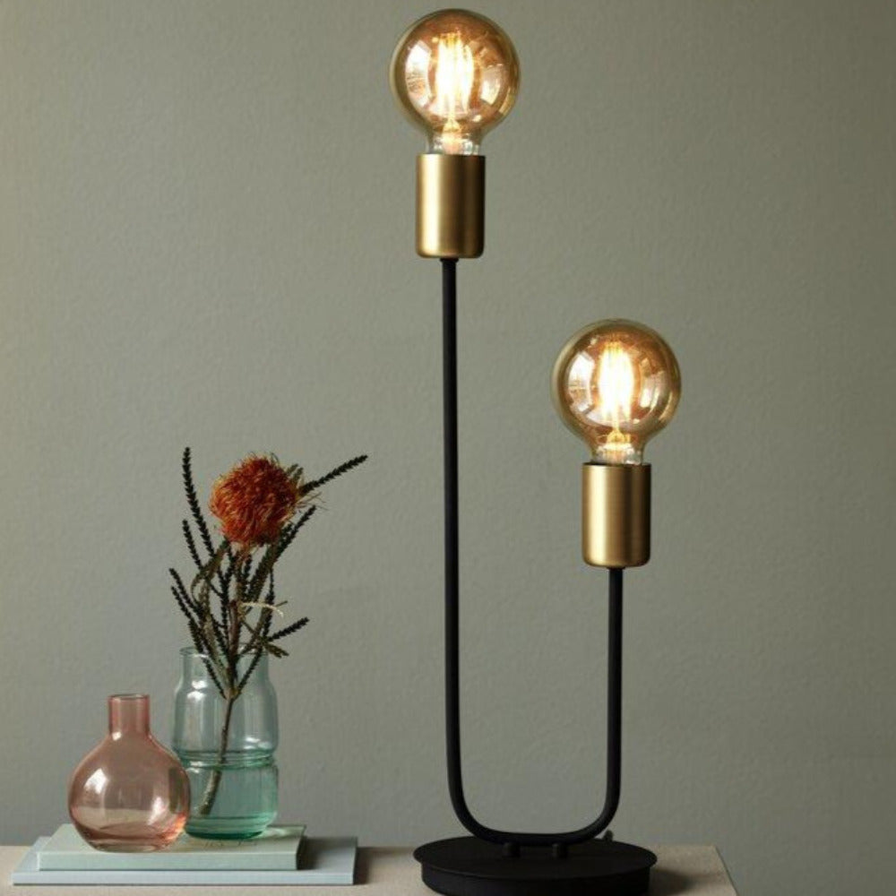 Josefine 2 Light Table Lamp Matt Black & Brass - 48955003