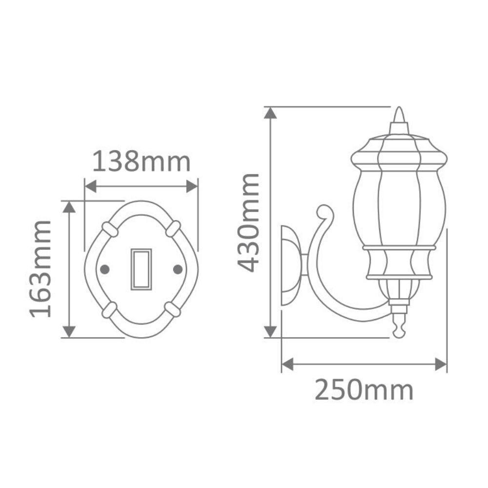 Vienna Outdoor Wall Lantern Up Bracket H430mm White Aluminium - 15961