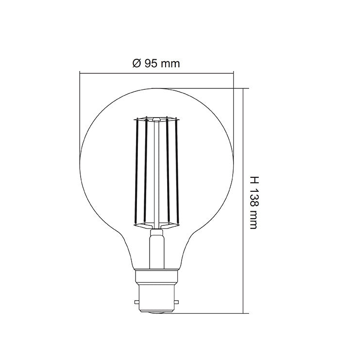 Buy LED Filament Globes Australia LG95 LED Filament Globe 240V 6W BC Clear Glass 2700K - LG95/27B22D/C