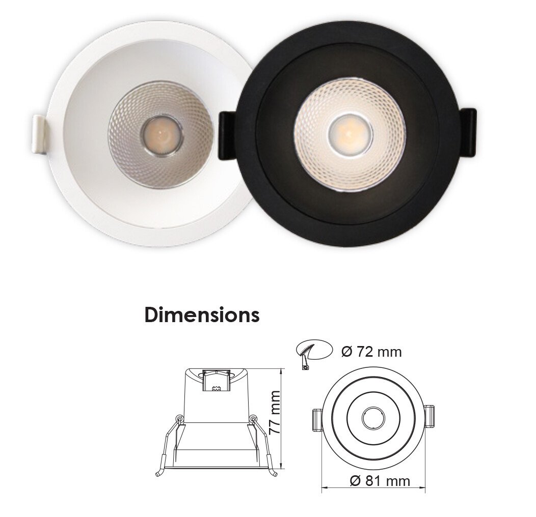 COOLUM PLUS S9067 Round Dimmable LED Downlight Black 6W TRI Colour - S9067TC/BK