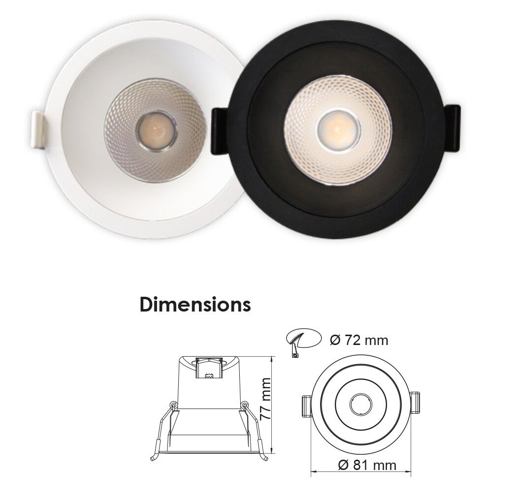 Buy Recessed Downlights Australia COOLUM PLUS S9067 Round Dimmable LED Downlight Black 6W TRI Colour - S9067TC/BK