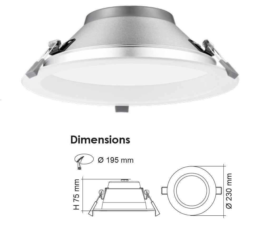 PREMIER S9075TC DP Round LED Downlight White 23W/30W TRI Colour - S9075TC/WH/DP