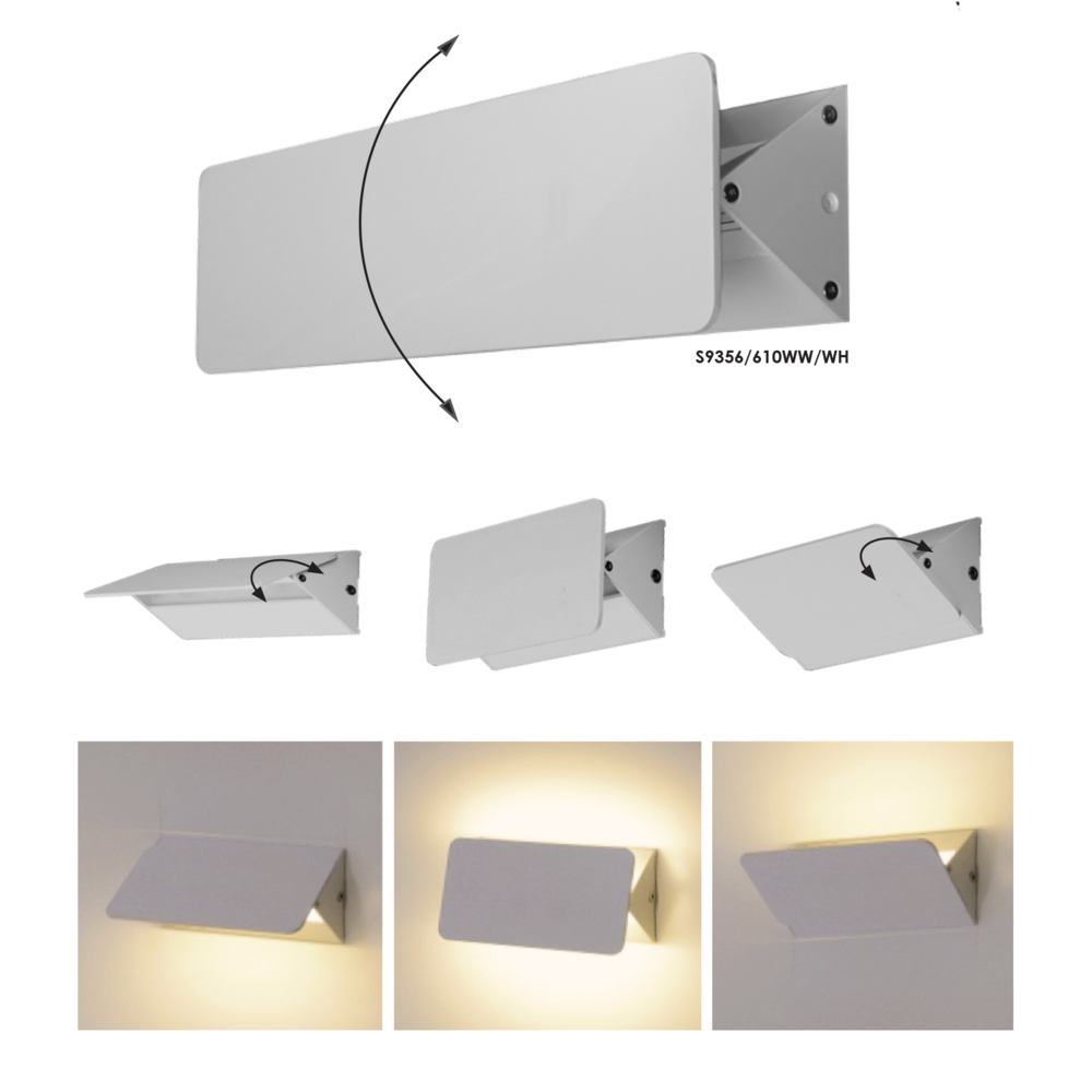 UD S9356 Adjustable Surface Mounted LED Wall Light White 12W 3000K - S9356/610WW/WH