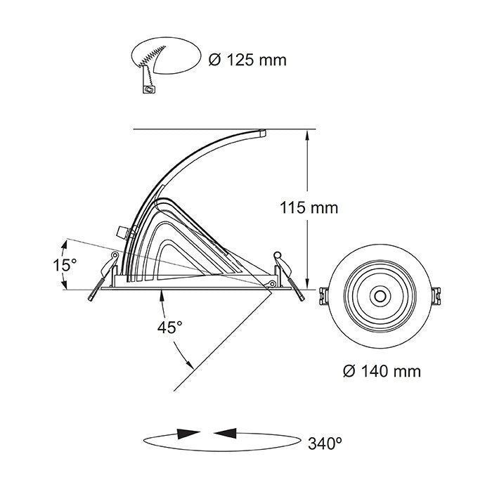 Buy Recessed Downlights Australia NEWMAN III S9525 Rotable Round Scoop LED Shoplight White 25W 3000K - S9525/125WW/WH