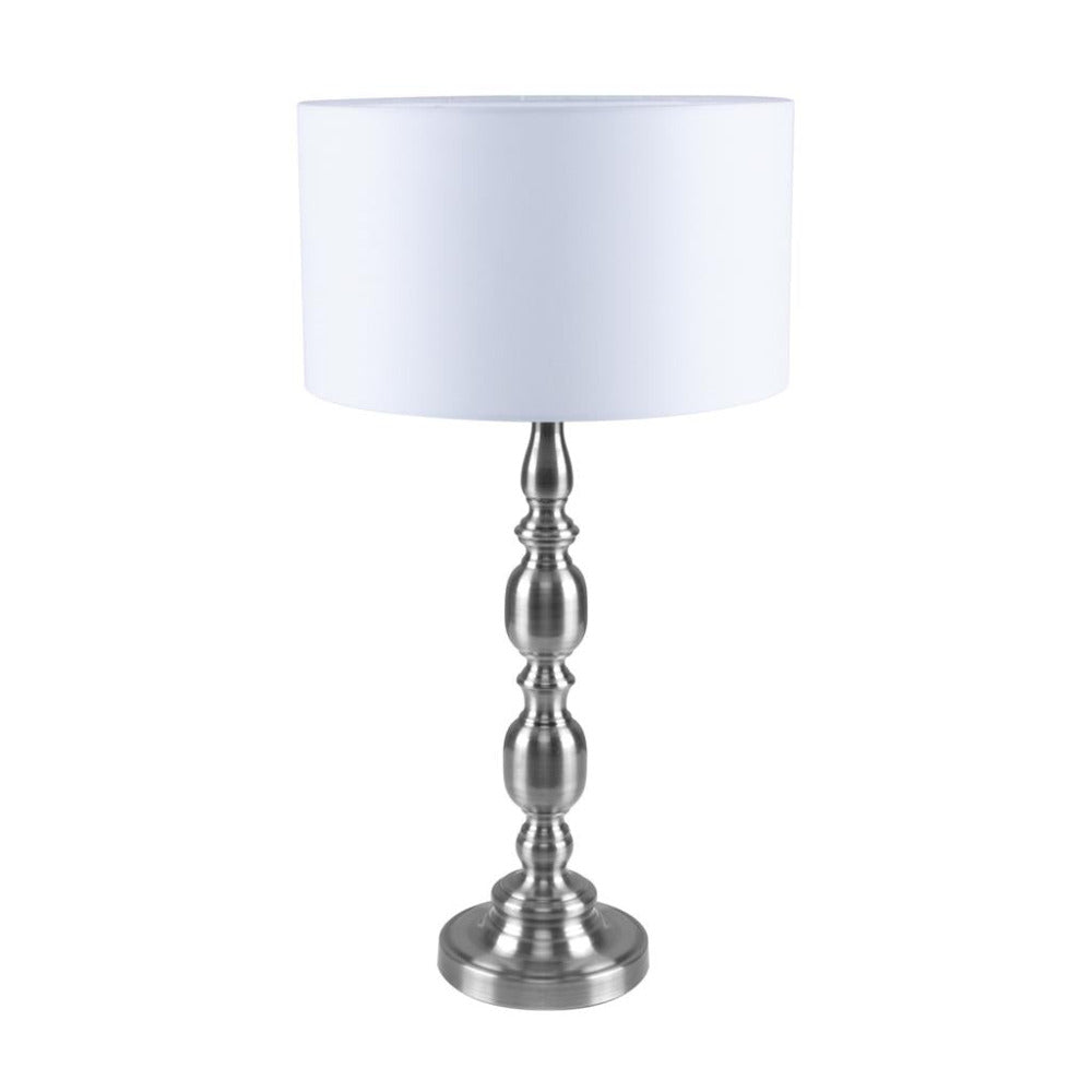 Sandra Table Lamp Satin Chrome White Fabric - 22546
