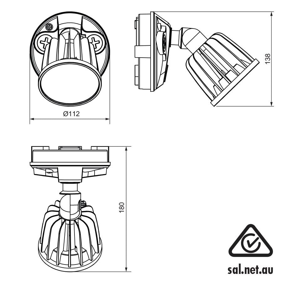 Buy Security Wall Lights Australia STARGEM III SE70801TC 1 Light LED Floodlight White 15W TRI Colour IP65 - SE7080/1TC/WH