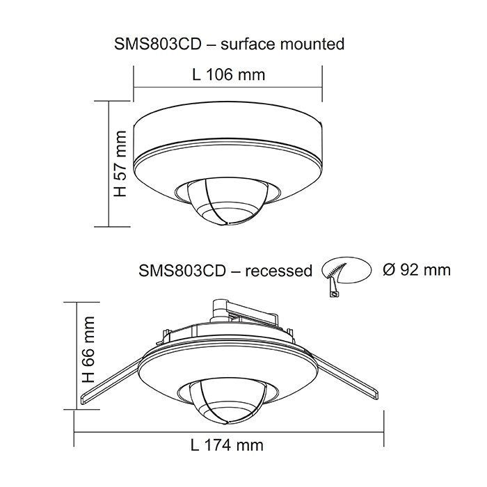 SMS803CD Infrared Sensor Recessed Or Surface Mounted IP20 - SMS803CD