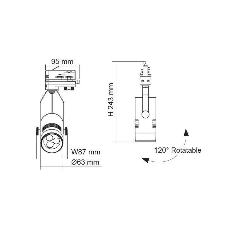 Buy Three Circuit Track Heads Australia Three Circuit Track Head W87mm Black Aluminium 3CCT - STR3/4863TC/BK