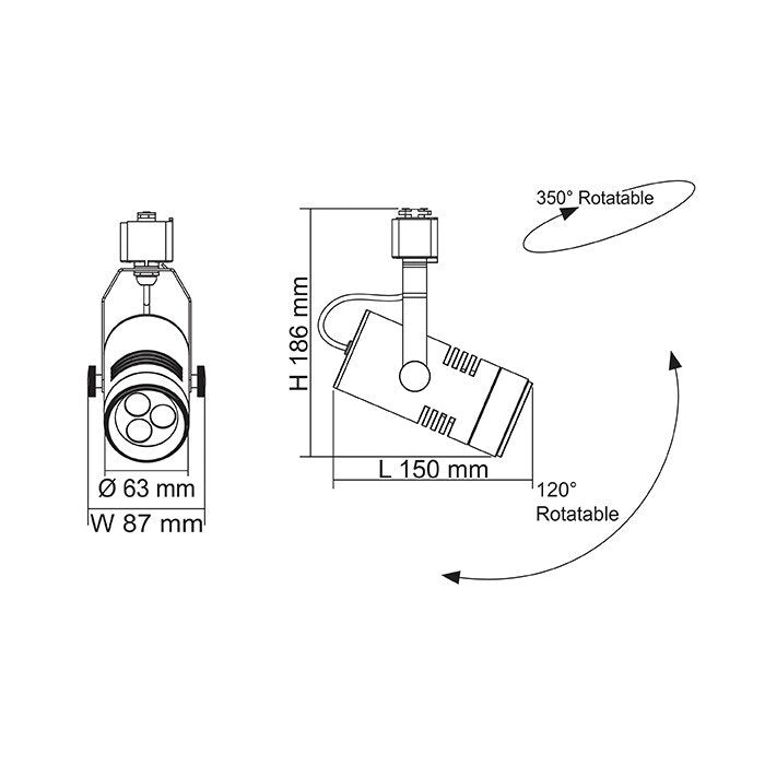 Single Circuit Track Head W87mm White Aluminium 3CCT - STR4863TC/WH